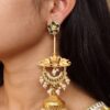 Luxury Kashmiri Jhumka Earrings | Gold Plated Stone & Pearl Work Dangler Traditional Jewelry - "Baby Pink"-DCE750J904275